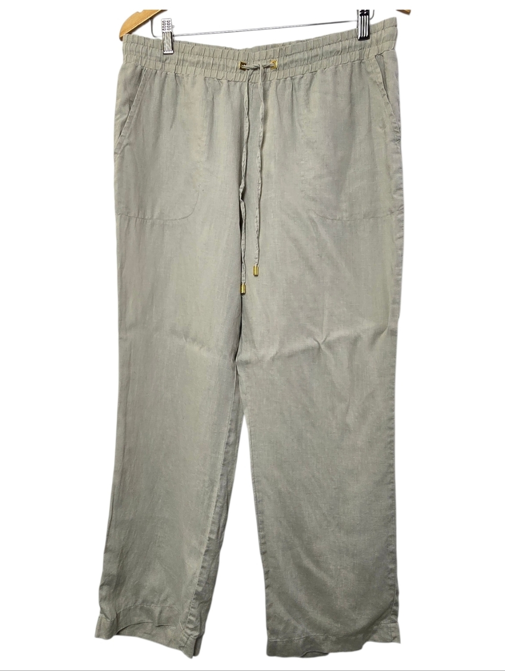 Ellen Tracy Cream Linen Wide Leg Pants Womens Size M 100% Linen With Pockets